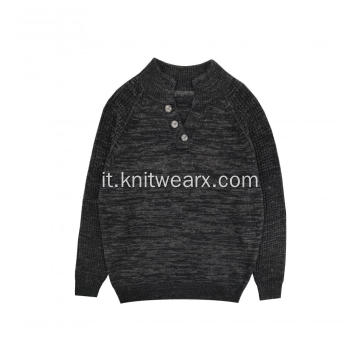 Pullover lavorato a maglia a coste con collo a bottone Henley da uomo